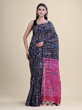 Black & Rani Silk cotton  Handloom  saree