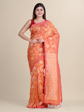 Peach  & Golden  Linen  saree