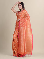 Peach  & Golden  Linen  saree