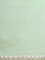 Pasta Green & White Cotton Handloom Saree