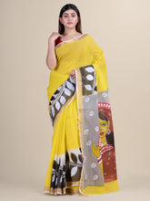 Yellow & Multi Cotton Hand painted Saree