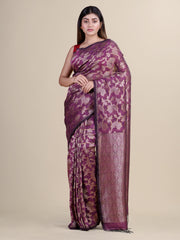 Purple  & Golden  Linen  saree