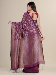 Purple  & Golden  Linen  saree