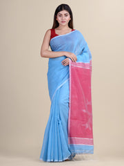 Sky Blue & Pink Handloom saree