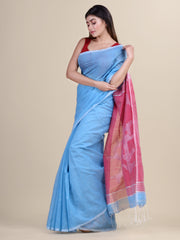 Sky Blue & Pink Handloom saree