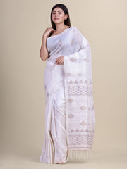 Laa Calcutta White & Golden Linen saree