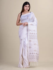 Laa Calcutta White & Golden Linen saree