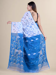 White & Blue Cotton Jamdani Saree