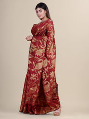 Maroon & Golden Silk Cotton Jamdani Saree