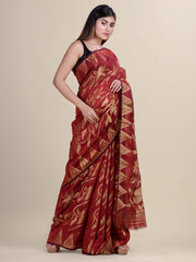 Maroon & Golden Silk Cotton Jamdani Saree