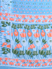 Sky Blue & Orange Cotton Jamdani Saree