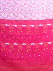 White & Deep Pink Cotton Jamdani Saree