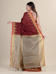 Grey & Maroon  handloom saree