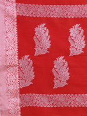 Red & Silver  Linen  saree