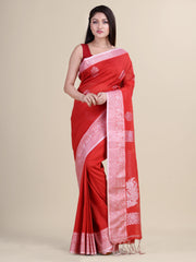 Red & Silver  Linen  saree