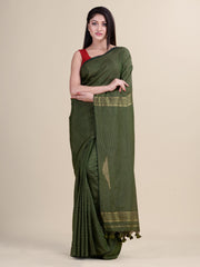 Deep Green & Golden Cotton Handloom Saree