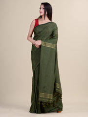 Deep Green & Golden Cotton Handloom Saree