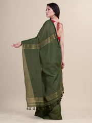 Deep Green & Golden Cotton Handloom Saree