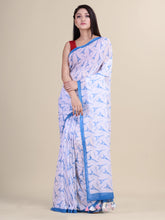 White & Blue Cotton Handloom Saree