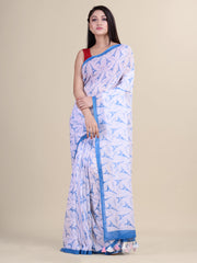 White & Blue Cotton Handloom Saree