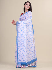 White & Blue Cotton Handloom Saree
