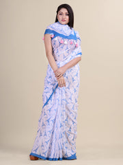 White & Blue Cotton Handloom Saree