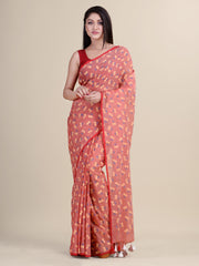 Peach & Multi Cotton Handloom Saree