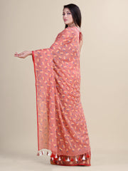 Peach & Multi Cotton Handloom Saree