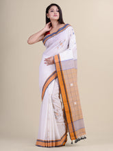 White & Brown Cotton Handloom Saree
