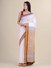White & Brown Cotton Handloom Saree