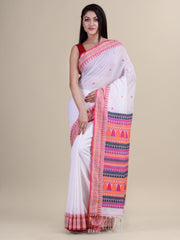 White Pink & Multi Handloom Saree
