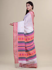 White Pink & Multi Handloom Saree