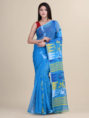 Laa Calcutta Blue & Multi pure cotton jamdani saree