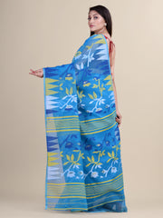 Laa Calcutta Blue & Multi pure cotton jamdani saree