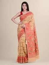 Orange & White Pink Cotton Jamdani Saree