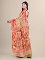 Orange & White Pink Cotton Jamdani Saree