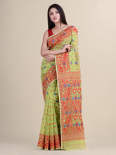 Green & Red Cotton Jamdani Saree
