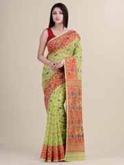 Green & Red Cotton Jamdani Saree