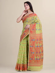 Green & Red Cotton Jamdani Saree