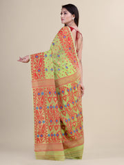 Green & Red Cotton Jamdani Saree