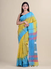 Yellow & Blue  Cotton Handloom Saree