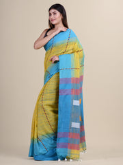 Yellow & Blue  Cotton Handloom Saree