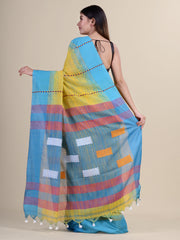 Yellow & Blue  Cotton Handloom Saree