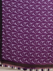 Purple & White  Cotton Handloom Saree