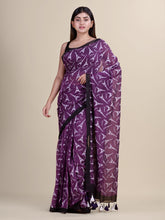 Purple & White  Cotton Handloom Saree
