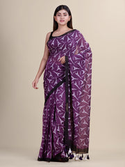 Purple & White  Cotton Handloom Saree