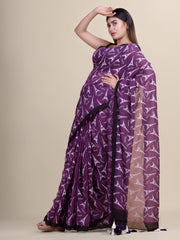 Purple & White  Cotton Handloom Saree