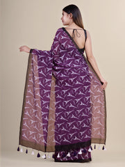 Purple & White  Cotton Handloom Saree