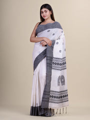White & Black Handloom  saree