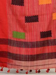 Red & Brown Cotton Handloom Saree